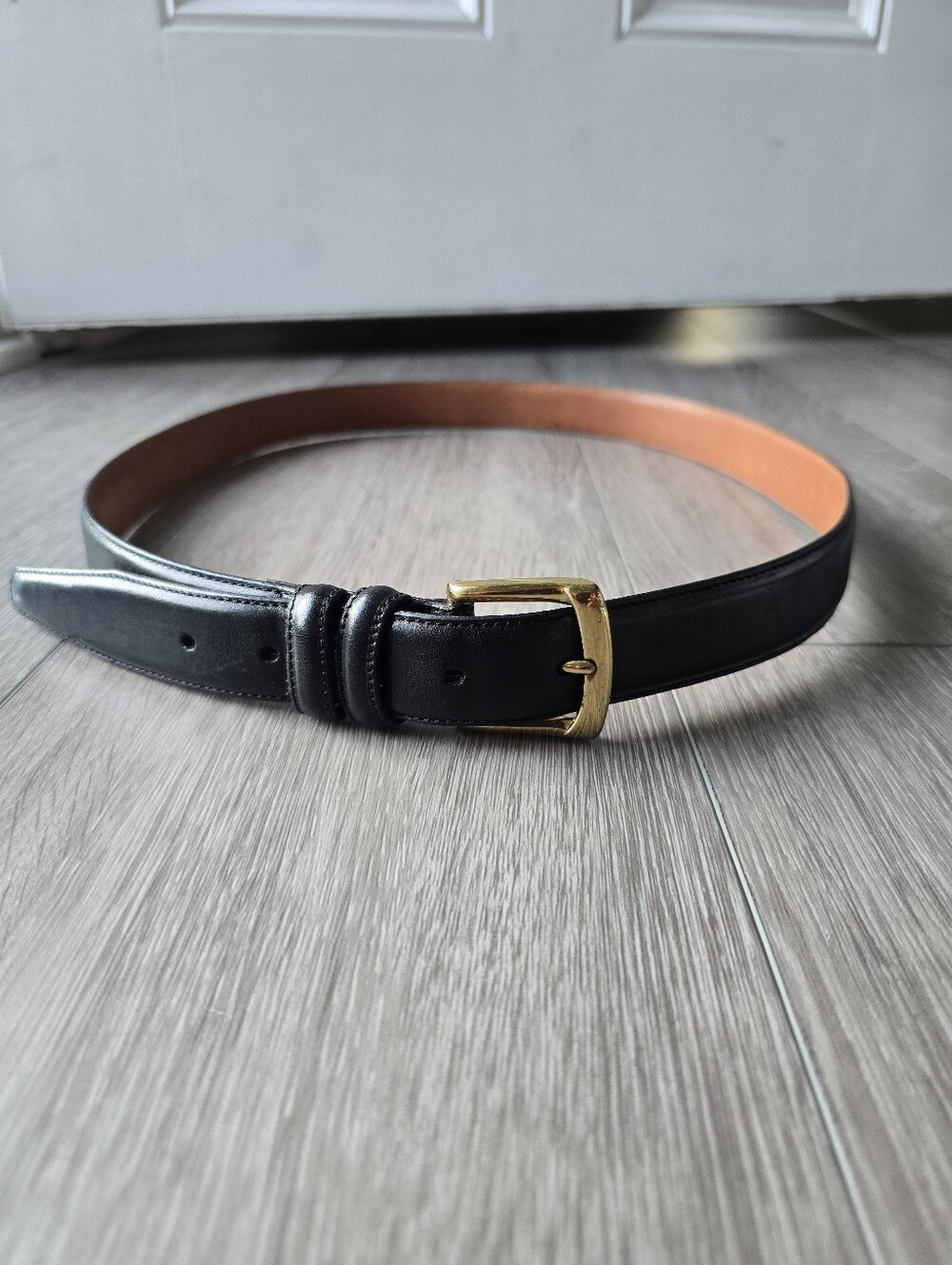 Haggar Black Label Mens Black Full Grain Leather Dress Belt Gold Buckle Sz 40